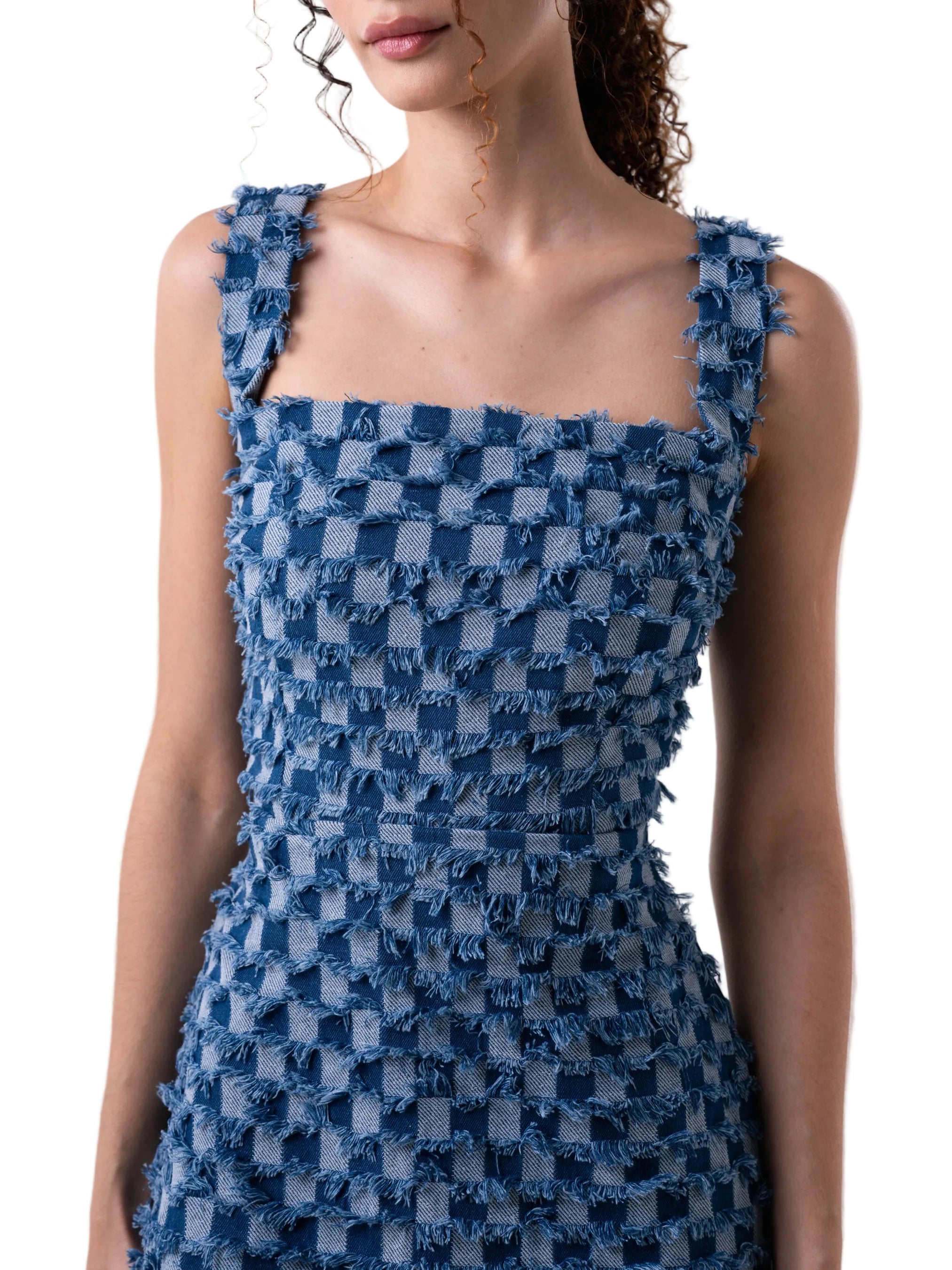 Fitted tube like top with straps, back button closure.