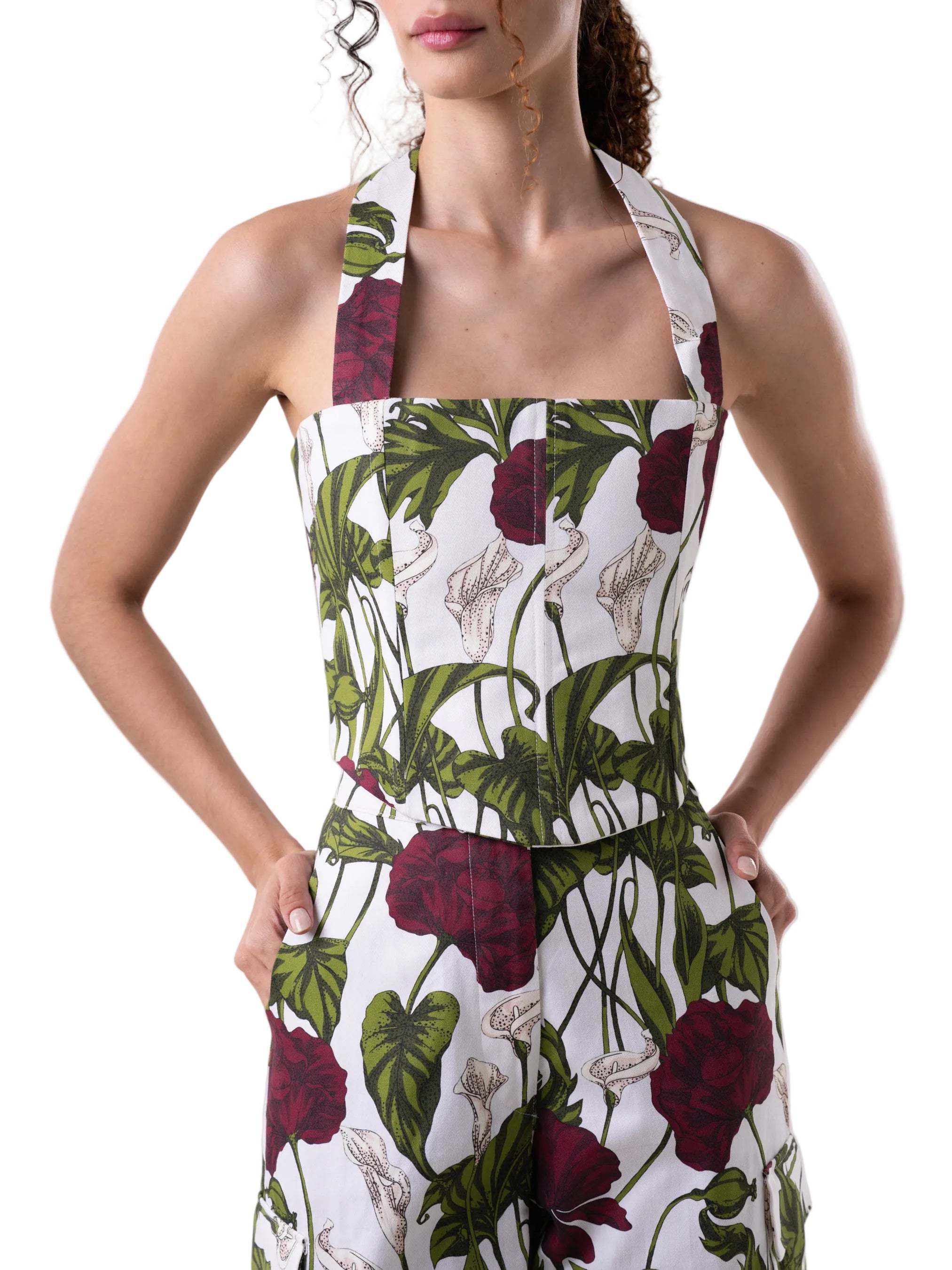 Bustier that features a fully boned bodice straps and lace up closure for adjustable fit.