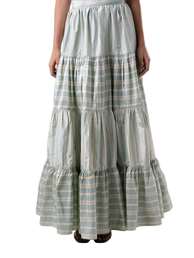 Skirt with a floor length four-tier gathered panel.