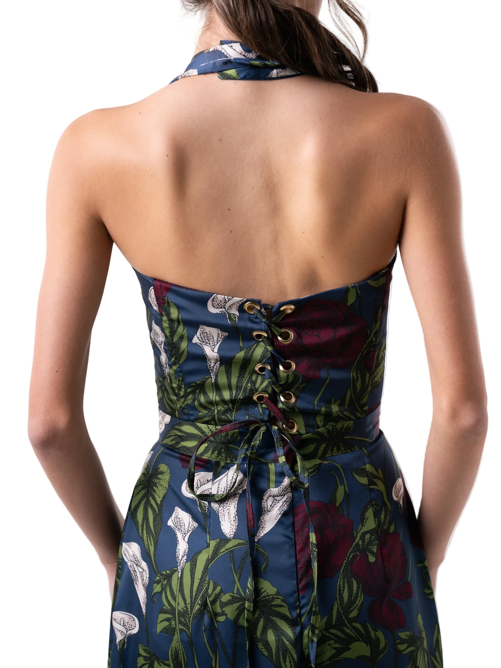 Bustier with adjustable straps and back lace up tie closure, bra cups, underwire and boning.